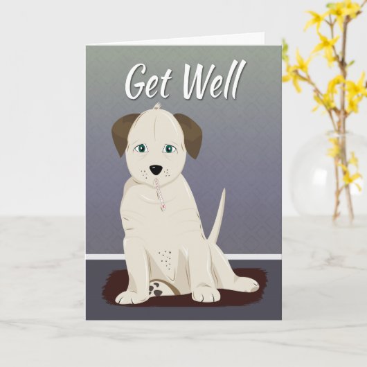 病みつきのシッククリーム色の子犬が体調を良く カード (黄色い花)