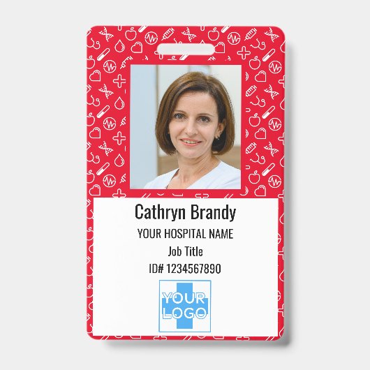 病パーソナライズされた院の従業員ID、写真、名前 バッジ (正面)