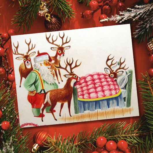 病気のトナカイとヴィンテージクリスマスサンタ シーズンカード