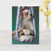 病気のブルドッグの子犬カード カード (黄色い花)