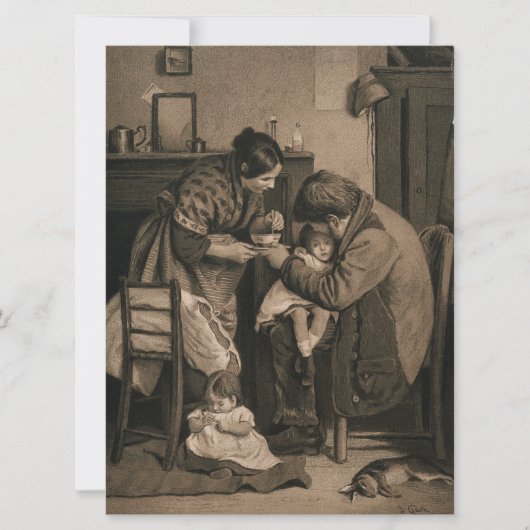 病気の娘を支える父と母 カード (正面)