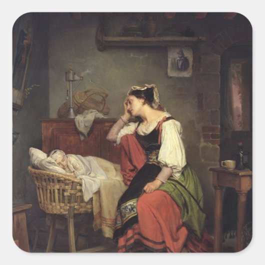 病気の子供 スクエアシール (正面)