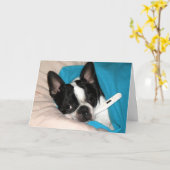 病気の日の犬 カード (黄色い花)