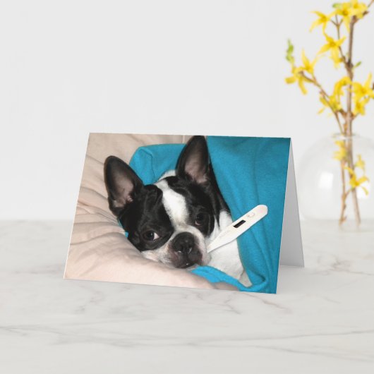 病気の日の犬 カード (黄色い花)