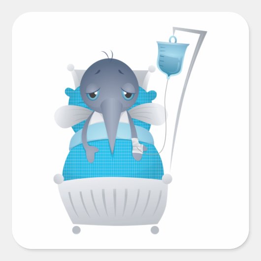 病気の蚊を病院の正方形のステッカー スクエアシール (正面)