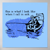 病気の魚釣りポスタおもしろいープリントの署名作業に電話 ポスター (正面)