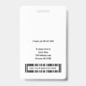 病院のパーソナライズされたロゴと従業員の写真ID バッジ (裏面)