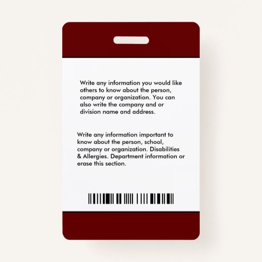 病院の会社員の写真ロゴIDカード バッジ (裏面)