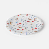 病院の医療機器パターン(の模様が)ある ペーパープレート (アングル)