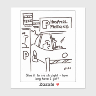 病院の車の駐車漫画。 シール
