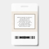 病院または会社の写真IDとバーコードタン バッジ (裏面)