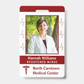 病院ナース従業員フォトカスタムバーコードロゴ バッジ (正面)
