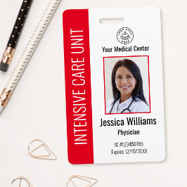 病院パーソナライズされた従業員のロゴと写真の赤ID バッジ