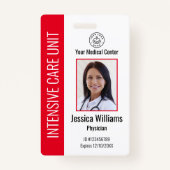 病院パーソナライズされた従業員のロゴと写真の赤ID バッジ (正面)