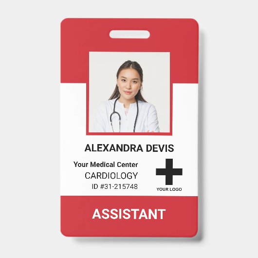 病院パーソナライズされた従業員のロゴと写真 バッジ (表面)