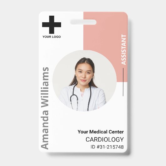 病院パーソナライズされた従業員のロゴと写真IDが間違っている バッジ (Front)