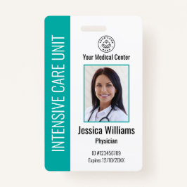 病院パーソナライズされた従業員ロゴ写真ティール（緑がかった色）ID バッジ