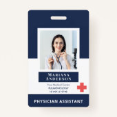 病院パーソナライズされた社員のロゴとフォトブルー バッジ (正面)