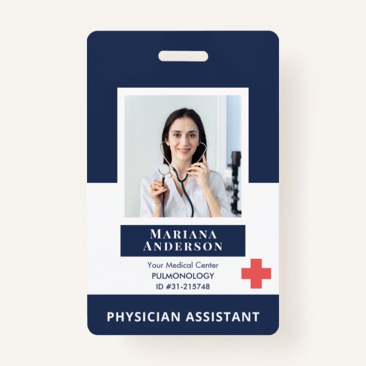 病院パーソナライズされた社員のロゴとフォトブルー バッジ (正面)