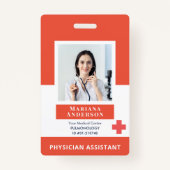 病院パーソナライズされた社員のロゴ&フォトレッド バッジ (正面)