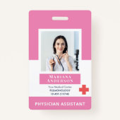 病院パーソナライズされた社員ロゴ&フォトピンク バッジ (正面)