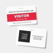 病院ホームの赤い仮来院者のパス気に バッジ (正面＆裏面)