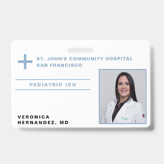 病院ライトブルー医療ドクターロゴ写真ID バッジ (Front)