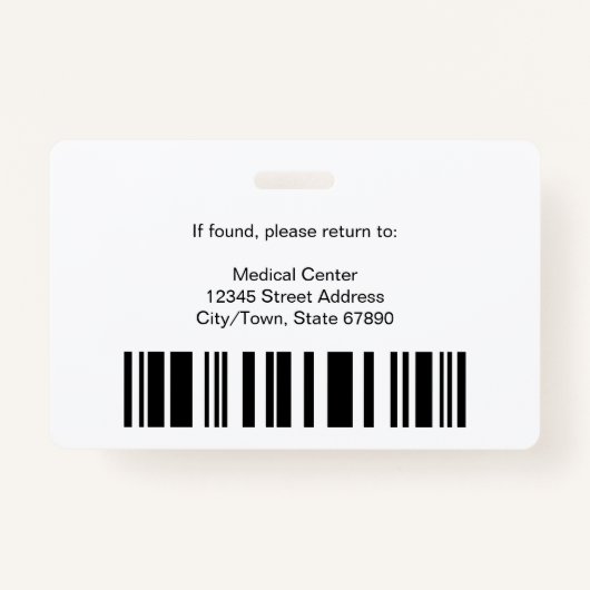 病院医療従事者のロゴフォトバーコードID バッジ (裏面)