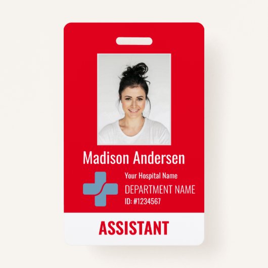 病院従パーソナライズされた業員の赤色IDバッジ合計 バッジ (正面)