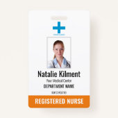 病院従業員の写真名ロゴオレンジと白 バッジ (正面)