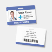 病院従業員の写真名ロゴブルー白黒 バッジ (表裏)