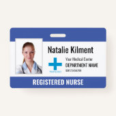 病院従業員の写真名ロゴブルー白黒 バッジ (正面)