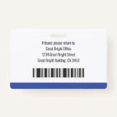 病院従業員の写真名ロゴブルー白黒 バッジ (裏面)