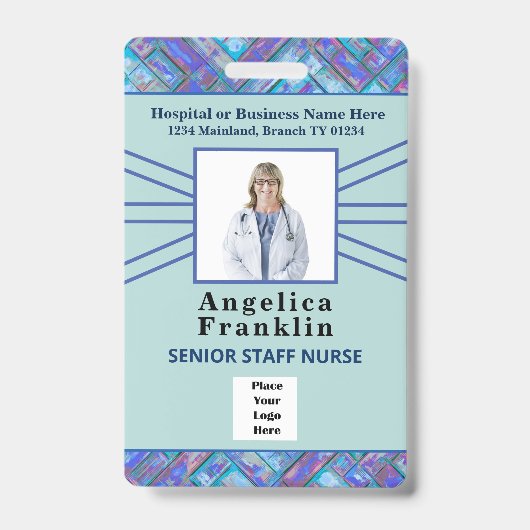 病院従業員ナースフォトバーコードロゴカスタム バッジ (正面)