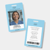 病院従業員Medical Doctor Sky Blue写真Id バッジ (正面&裏面)