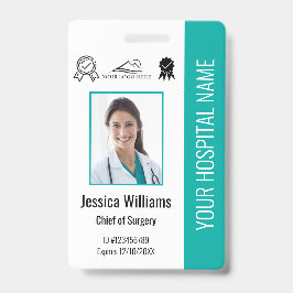 病院職員写真認証ターコイズID バッジ