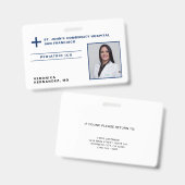 病院 ネイビーブルー 医療 ドクター ロゴ フォト ID バッジ (正面&裏面)