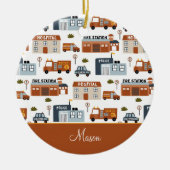 病院、火災、警察の街のパターン子供のクリスマス セラミックオーナメント (正面)