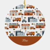 病院、火災、警察の街のパターン子供のクリスマス セラミックオーナメント (裏面)
