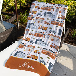 病院、火災、警察の都市のパター子供へン ビーチタオル