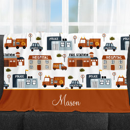 病院、火災、警察の都市のパター子供へン フリースブランケット