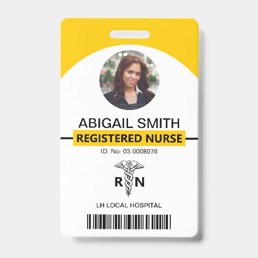 病院RN従業員イエロー写真テンプレート バッジ (Front)
