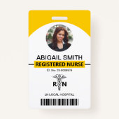 病院RN従業員イエロー写真テンプレート バッジ (正面)