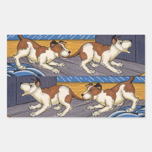 痛っ!犬が犬をかむ 長方形シール (正面)
