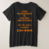 痛みの管理は自殺防止/CRPS戦士 プラスサイズTシャツ (デザイン裏面)