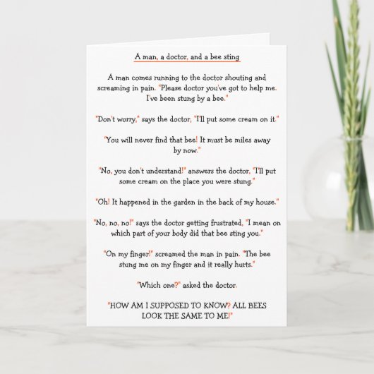 痛みドクター蜂の刺しジョークおもしろい誕生日 シーズンカード (正面)