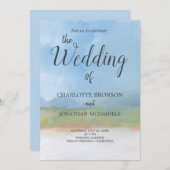 痛み入りランドスケープ青結婚空 招待状 (正面/裏面)