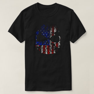 痛んだアメリカ国旗ドクロ Tシャツ