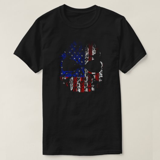 痛んだアメリカ国旗ドクロ Tシャツ (デザイン正面)