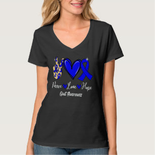 痛風啓発 ピース ラブ ホープ ブルーリボン Tシャツ